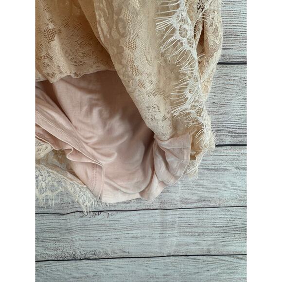 Free People Lace Wrap Dress Womens Medium Pink Cream Rough Hem Ruched Side - Picture 6 of 11